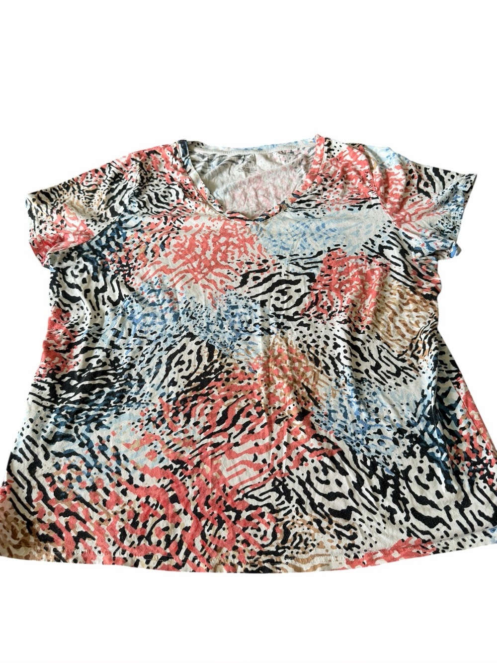 Rafaella Multicolor Animal Print V-Neck Tee
